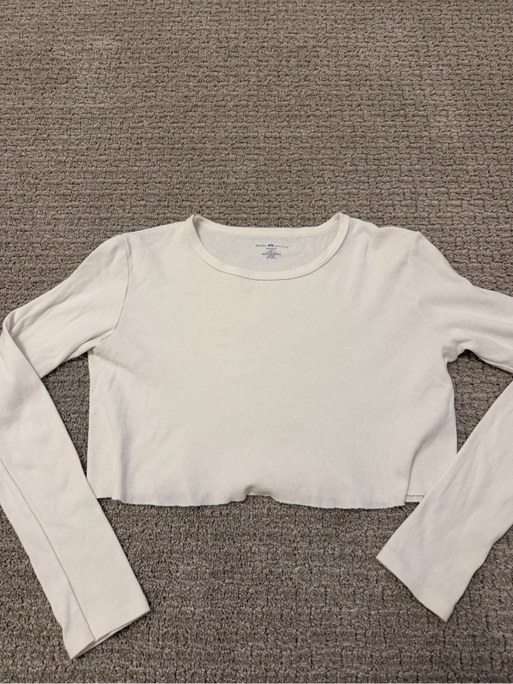 Brandy Melville White Cropped Long-Sleeve Crew Top